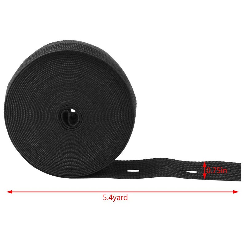 Yookat 4 Rolls Elastic Band with Holes Elastic Band Button Elastic Button Holes Sewing Elastic Bands with Buttonhole and 100Pcs 18mm Black Resin Button (Black and White, 3/4 inch) - Image 2